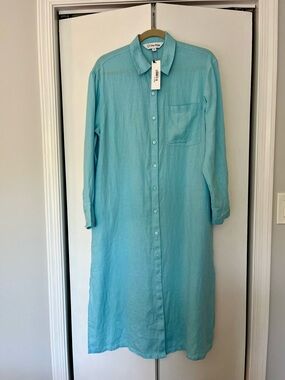 Lightweight Turquoise Button-Front Midi Shirt Dress
